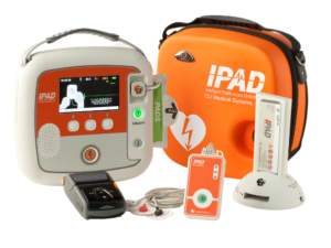 IPAD CU-SP2 CU-SP2 Package CU-SP2 Electrode Description This device is a semi-automated external defibrillator that can be administered on sudden cardiac arrest (SCA) patients. CU-SP2 is an easy-to-use Semi-Automated External Defibrillator (AED) that is small, light, and portable, and uses a battery. The AED automatically or manually reads the sudden cardiac arrest (SCA) patient’s electrocardiogram (ECG) and determines if a cardiac arrest that requires defibrillation has occurred, so that licensed emergency medical technicians, medical professionals and the general public can easily operate it. SCA can occur anytime to anyone at any place and may threaten the patient’s life if the appropriate CPR and/or electric shock with a defibrillator are not applied within a few minutes. Functions and Features Ambient noise detection [Auto volume adjusting] Easy-to-use & manage Electrode (Displaying Life expectancy of Electrode) Graphic LCD Status Indicator (Device, Pads & Battery) Selectable Voice guide for both Lay Rescuer and Healthcare Provider ECG monitoring or multi-printing via Bluetooth communication Product Exterior Dimension: 260 x 256 x 70 mm (Width x Length x Height) LCD: 5inch wide, 480×272 16bit Weight 2.4? (Including the battery pack and pads). Defibrillator Operation Type: Dual Mode (semi-automated, manual) External Defibrillator Output Type: E-Cube Biphasic (Truncated exponential type) Output Energy AED Mode: 150J±4J, 200J±6J at 50? load for adults, 50J±2J at 50? load for children Manual Mode (Optional): 2J±1J, 3J±1J, 5J±1J, 7J±1J, 10J±1J, 20J±2J, 30J±2J, 50J±2J, 70J±2J, 100J±4J, 150J±4J, 200J±6J at 50? load. Self-Diagnostic Test Auto Power Self-Test / Real-time Self-Test Daily / Weekly / Monthly Self-Test Manual Battery Pack Self-Test (performed when the user inserts the battery pack) ECG Analysis System Analyzes whether the rhythms of the patient’s impedance and ECG require a defibrillation Measured Impedance Range 25? ~ 175? Battery Battery Type: 12V DC, 111.1V DC, 1.9Ah Li-ion, Rechargeable Capacity: For fully charged new batteries, at least 60 shocks or 3 hours of operation at 25°C (77°F) Standby Life (After Inserting the Battery): If stored and managed in accordance with instructions in the document: At least 2 years from the date of installation into the i-PAD CU-SP2 . Temperature Ranges for Storage and Use Operating Environment: 0°C ~ 43°C (32°F ~ 109°F) Storage Environment: Temperature: -20°C ~ 60°C (-4°F ~ 140°F). Electrode Adult Electrode Area: 110 cm2 Cable Length: Total 120cm (Internal: 95cm, External: 25cm) Pediatric Electrode Area: 50 cm2 Cable Length: Total 120cm (Internal: 80cm, External: 40cm) Data Storage and Transfer Data Storage: Saves 3 events on the internal memory (up to 17 hours per event) SD Card: Stores the ECG and event data from the device’s internal memory through the PC software (CU-Expert) Bluetooth: Uses Bluetooth to communicate with the Printer or the CUEM1 (ECG transmission device) Standard Package Device(1), Adult Pads(1), Rechargeable Battery (1), Battery Charge Dock(1), CU-EM1(1), Printer(1), Printer Paper(10), SD Card(1), CU-Expert (1), Carrying Case(1), User’s Manual(1) Optional Accessories Pediatric pads(1), Disposable battery(1), IrDA Adapter(1)